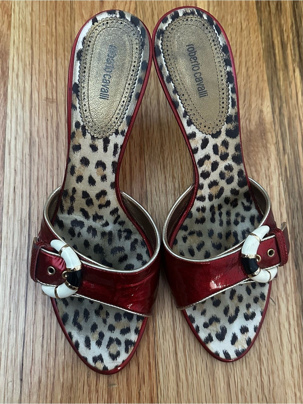 Red Roberto Cavalli vintage kitten heels